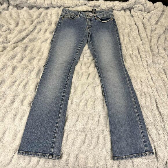 Express Jeans Womens 5/6 Bootcut Stretch Mid Rise Blue Denim Western Boho Y2K - Picture 1 of 7